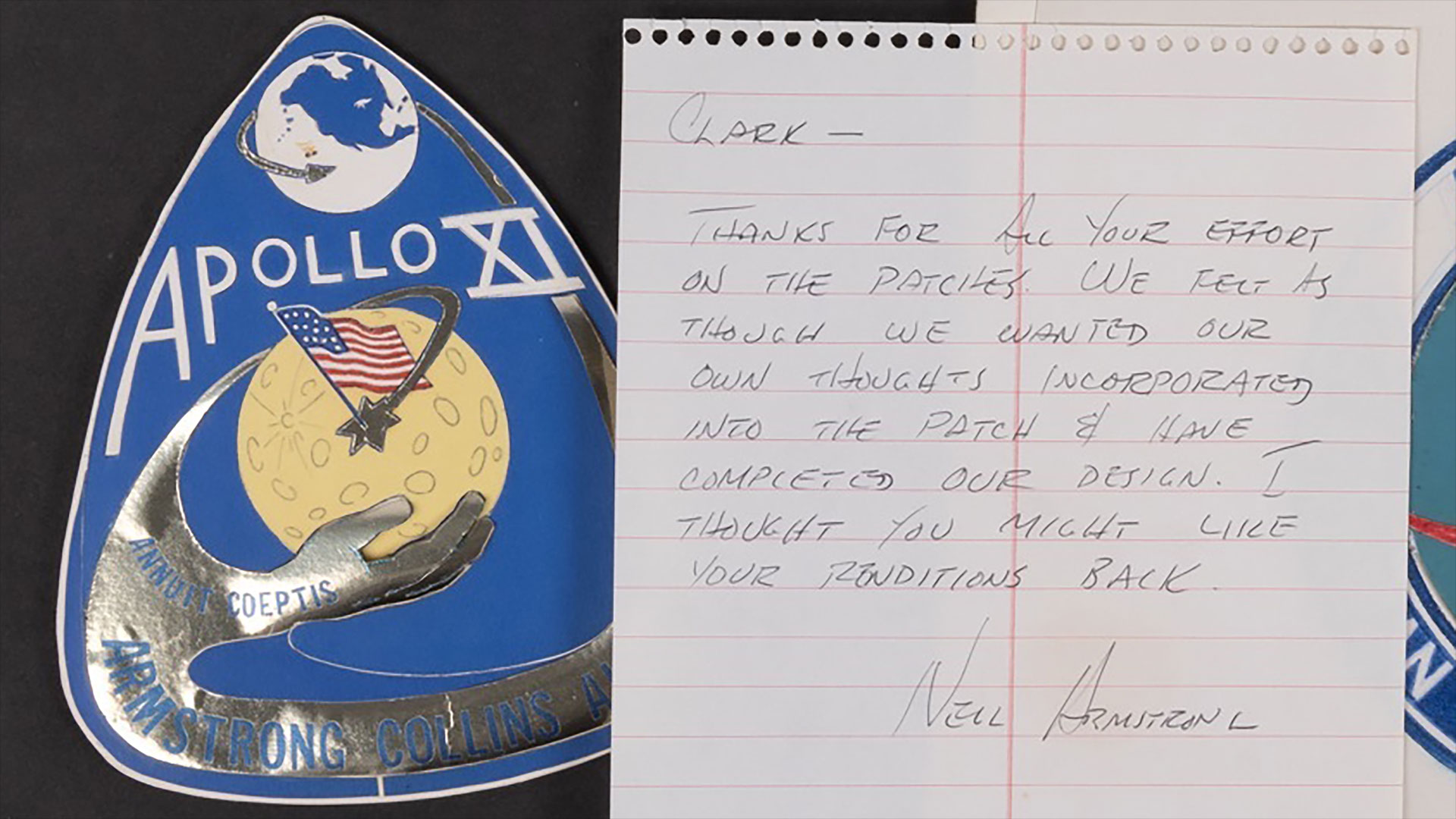 Auction offers Neil Armstrong's reply to NASA engineer's Apollo 11 mission patch ideas