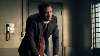 Manuel Garcia-Rulfo as Mickey in an interrogation room in The Lincoln Lawyer season 2 episode 2