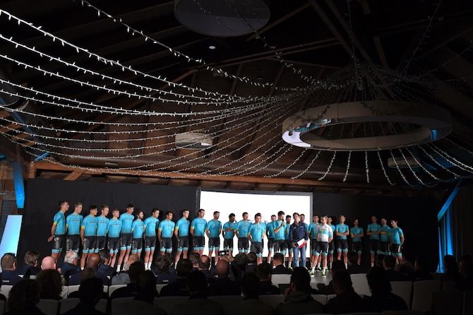 The team lines up at the 2019 Astana presentation in Altea, Spain
