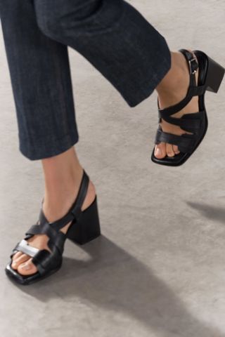 Zara Block Heel Leather Sandals