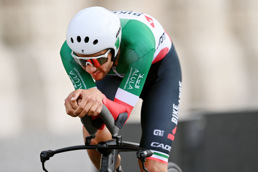 BUDAPEST HUNGARY  MAY 07 Matteo Sobrero of Italy and Team BikeExchange  Jayco sprints during the 105th Giro dItalia 2022 Stage 2 a 92km individual time trial stage from Budapest to Budapest  ITT  Giro  WorldTour  on May 07 2022 in Budapest Hungary Photo by Stuart FranklinGetty Images