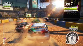 Racing around a dirt track in Dirt 2