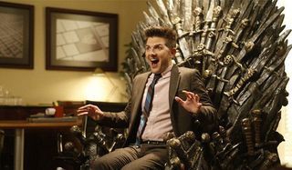Ben Wyatt sitting on his Iron Throne on Parks and Recreation