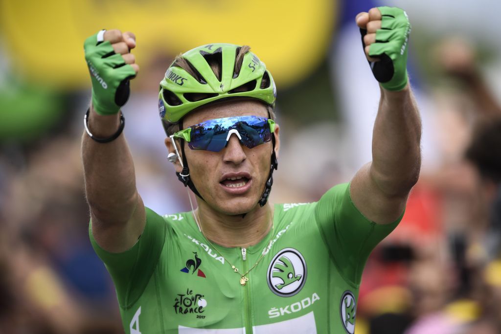 Marcel Kittel celebrates his fourth stage victory of the 2017 Tour de France.