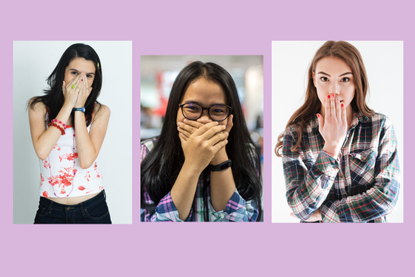 Teenager with hand over mouth and part of her nose