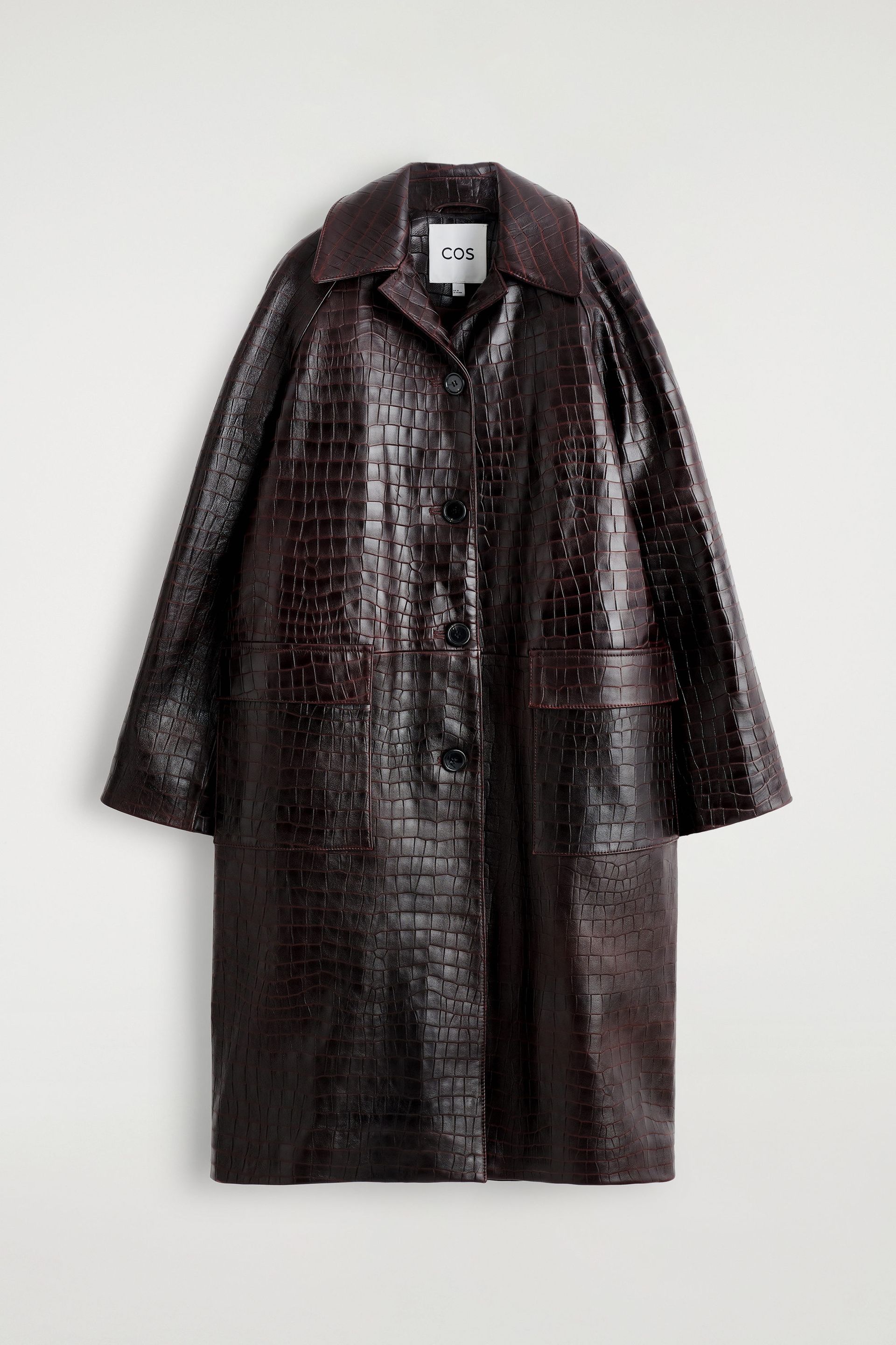 Croc-Embossed Leather Coat