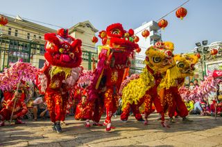 Chinese dragon dancers