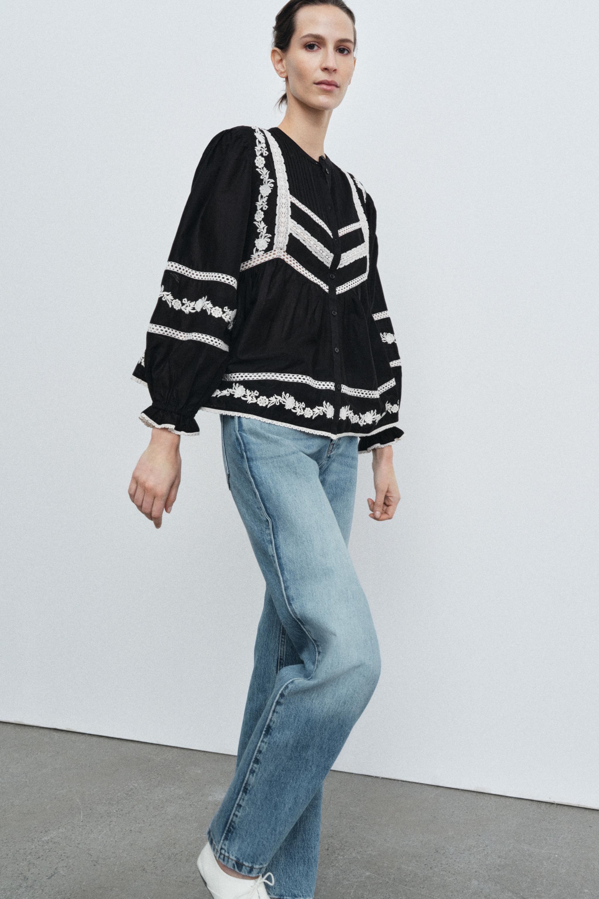 ZARA, Zw Collection Embroidered Blouse
