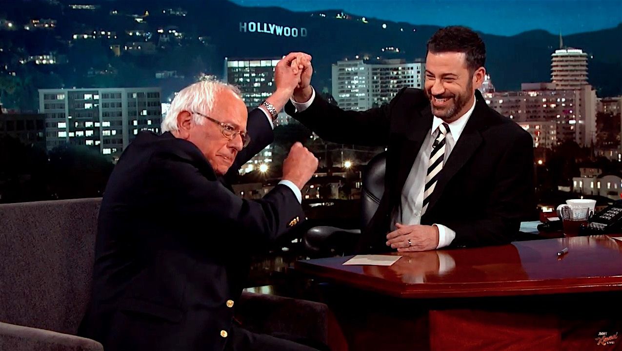 Jimmy Kimmel talks to Bernie Sanders about debating Donald Trump