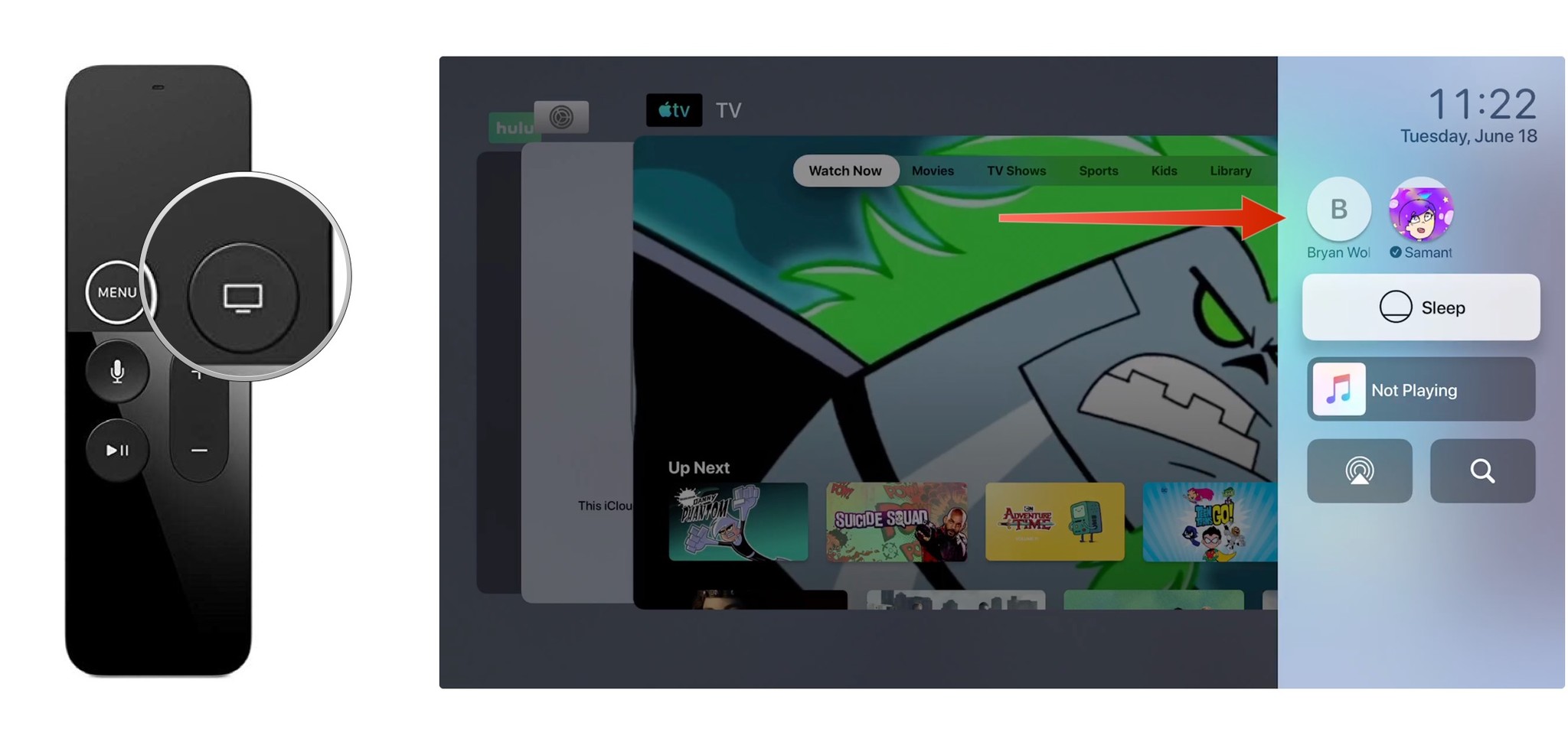 A screengrab of the Apple TV's user settings