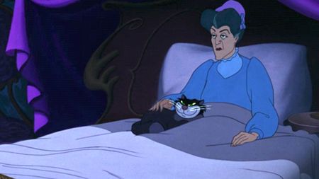 The wicked stepmother and her cat Lucifer in Cinderella