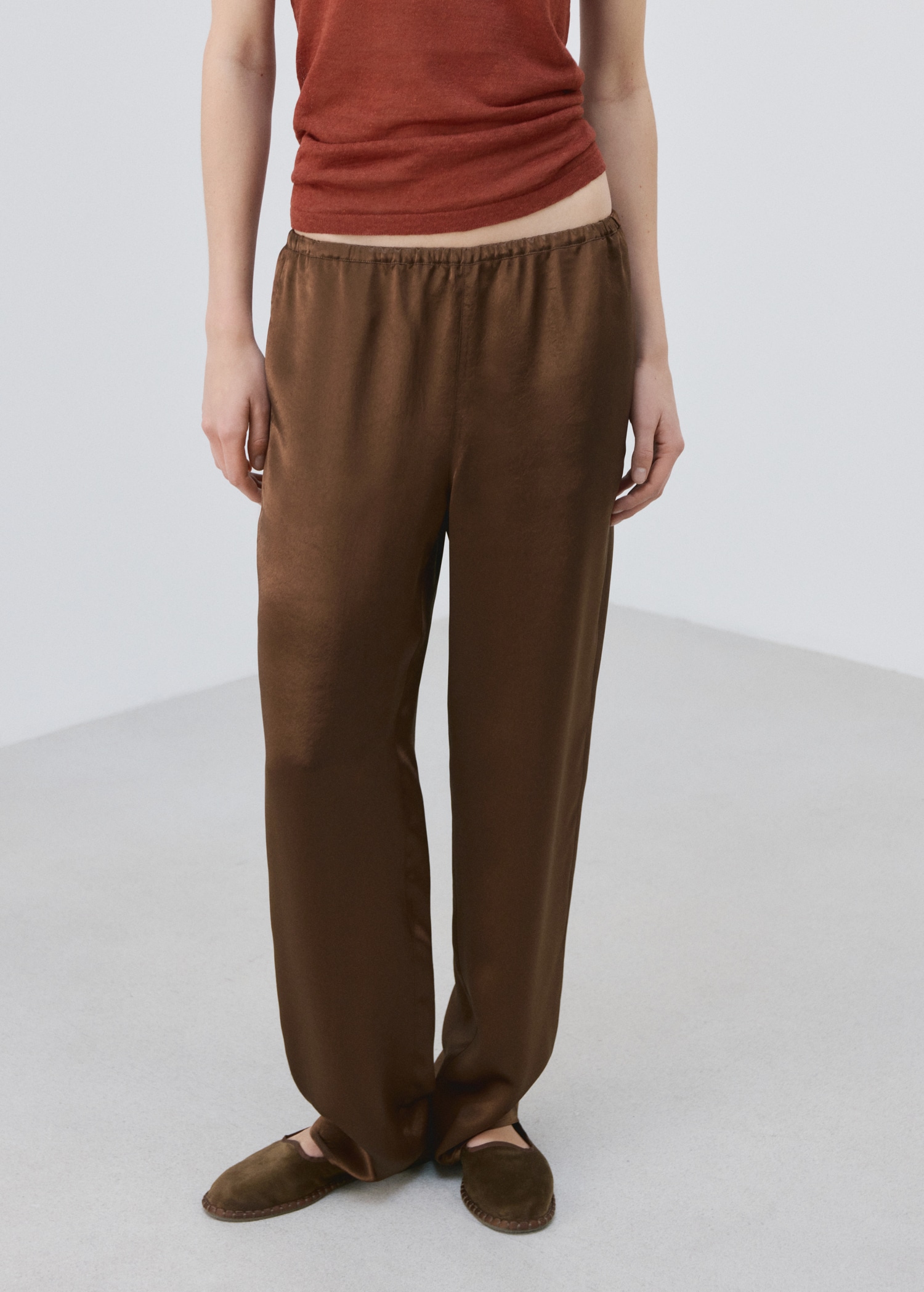 Satin Trousers With Elastic Waist - Women | Mango United Kingdom