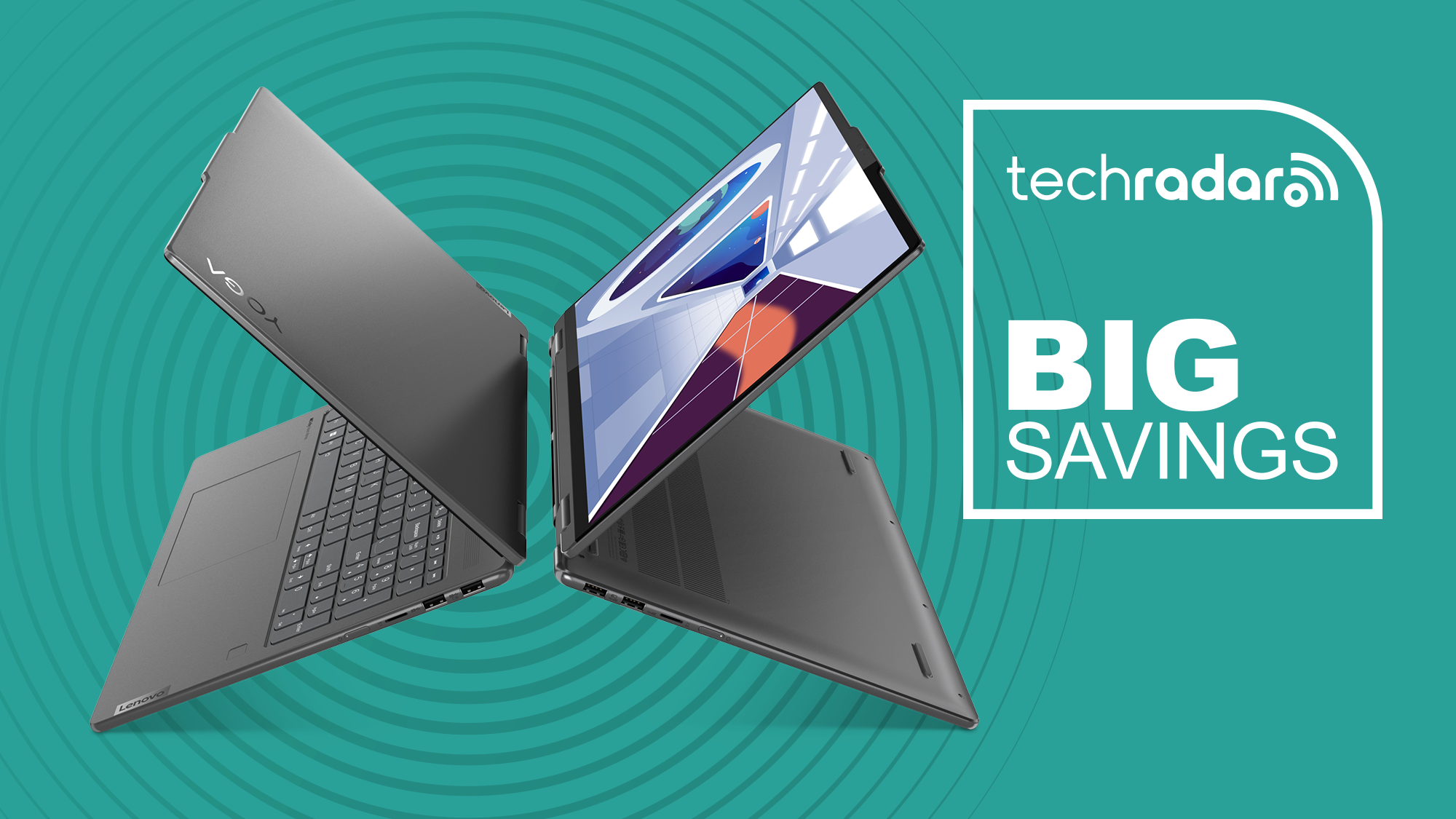 Lenovo Yoga 7i laptop with big savings text