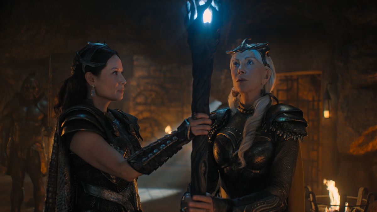 Helen Mirren and Lucy Liu in Shazam Fury of the Gods