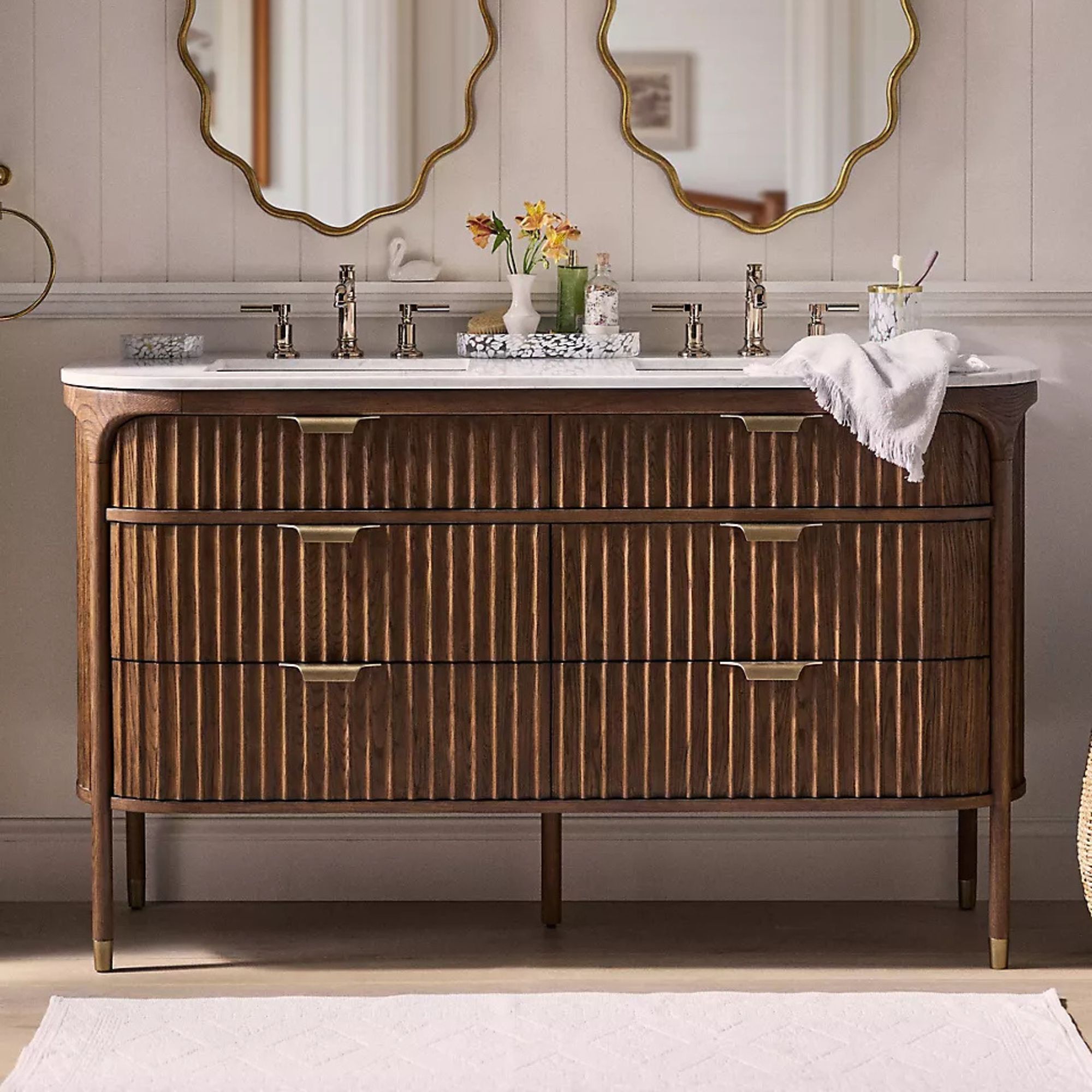 The Isla Marble-Top Fluted-Wood Double-Bathroom Vanity
