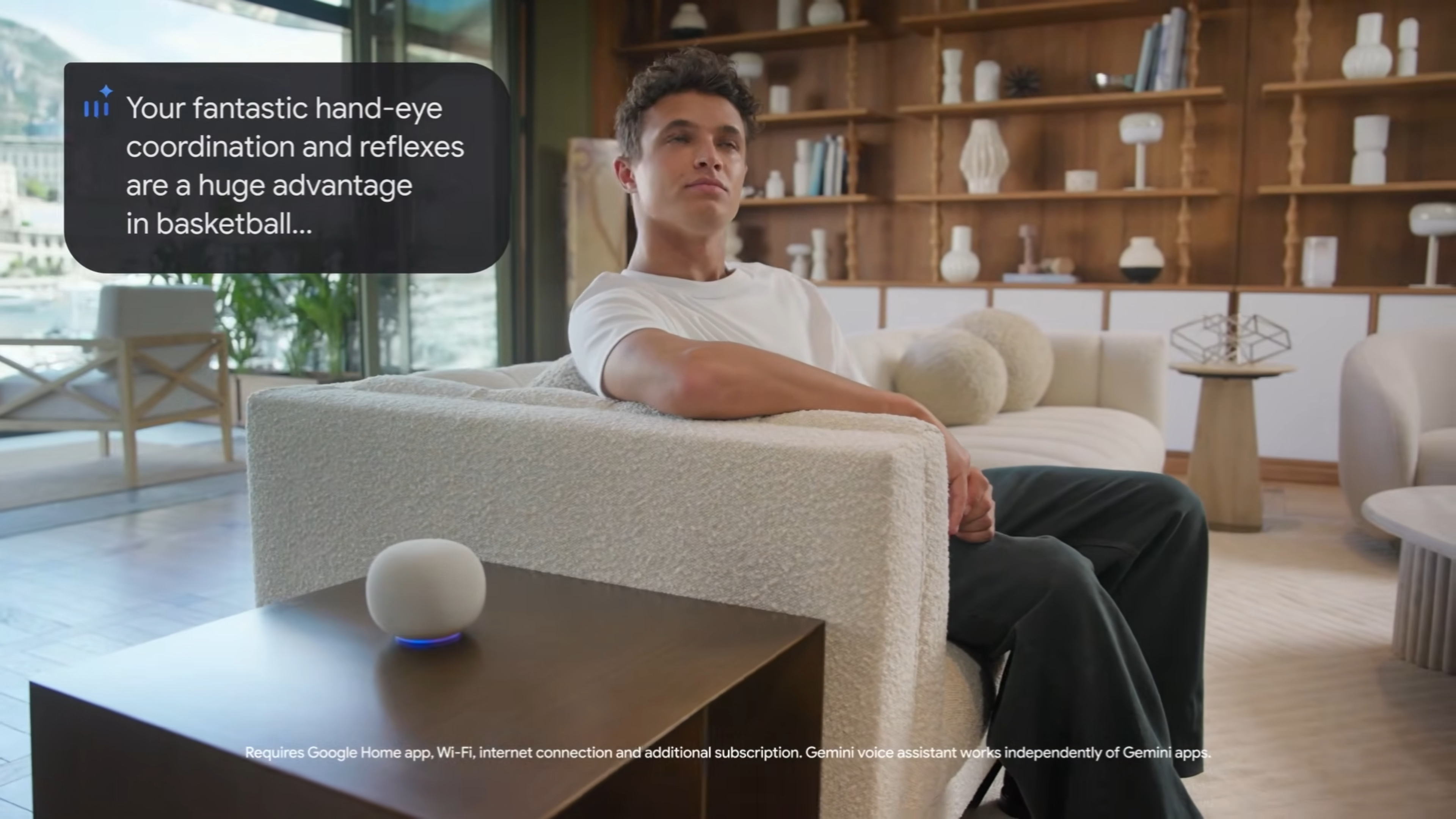 A new Google smart speaker praising Lando Norris