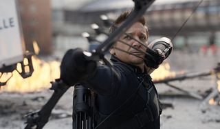 Hawkeye drawing back his bow