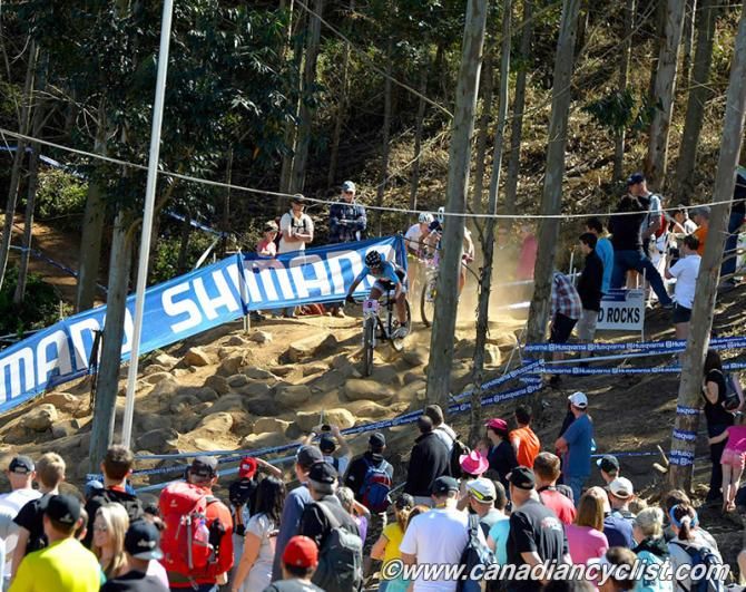 Andreanne Pichette (Canada) was in the lead until she crashed at the bottom of the rock garden