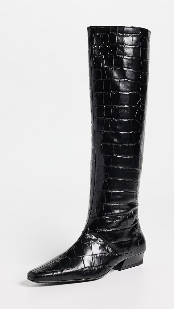 Wally Flat Boots - Black Croco