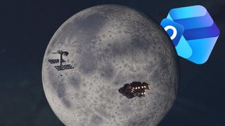 Starfield moon with Outlook logo peeking from behind it