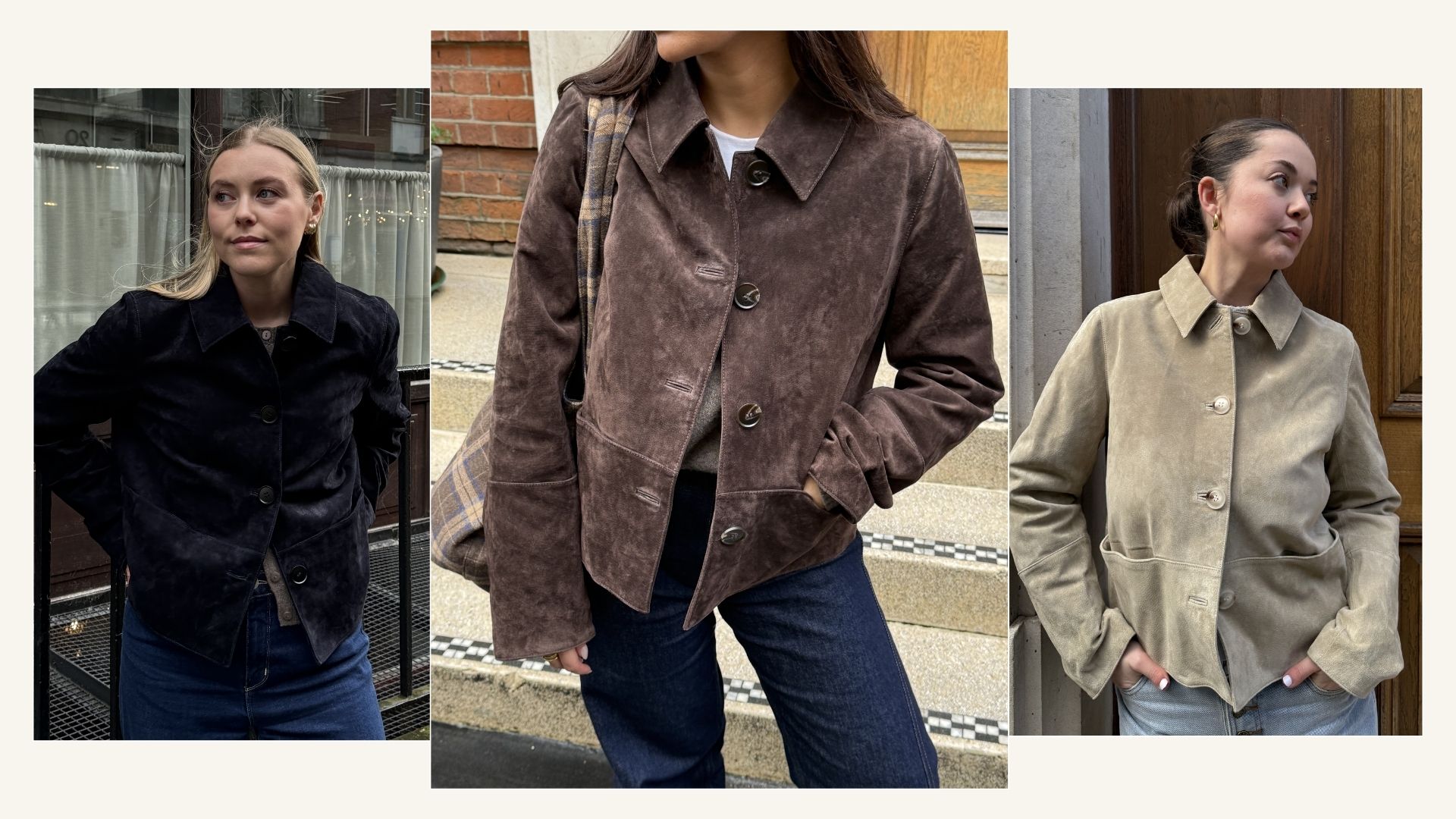 Editors wearing the Rise &amp; Fall suede jacket.