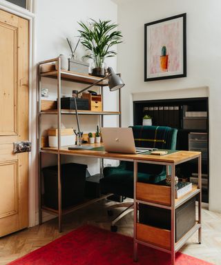 Home office with open shelving by My Bespoke Room
