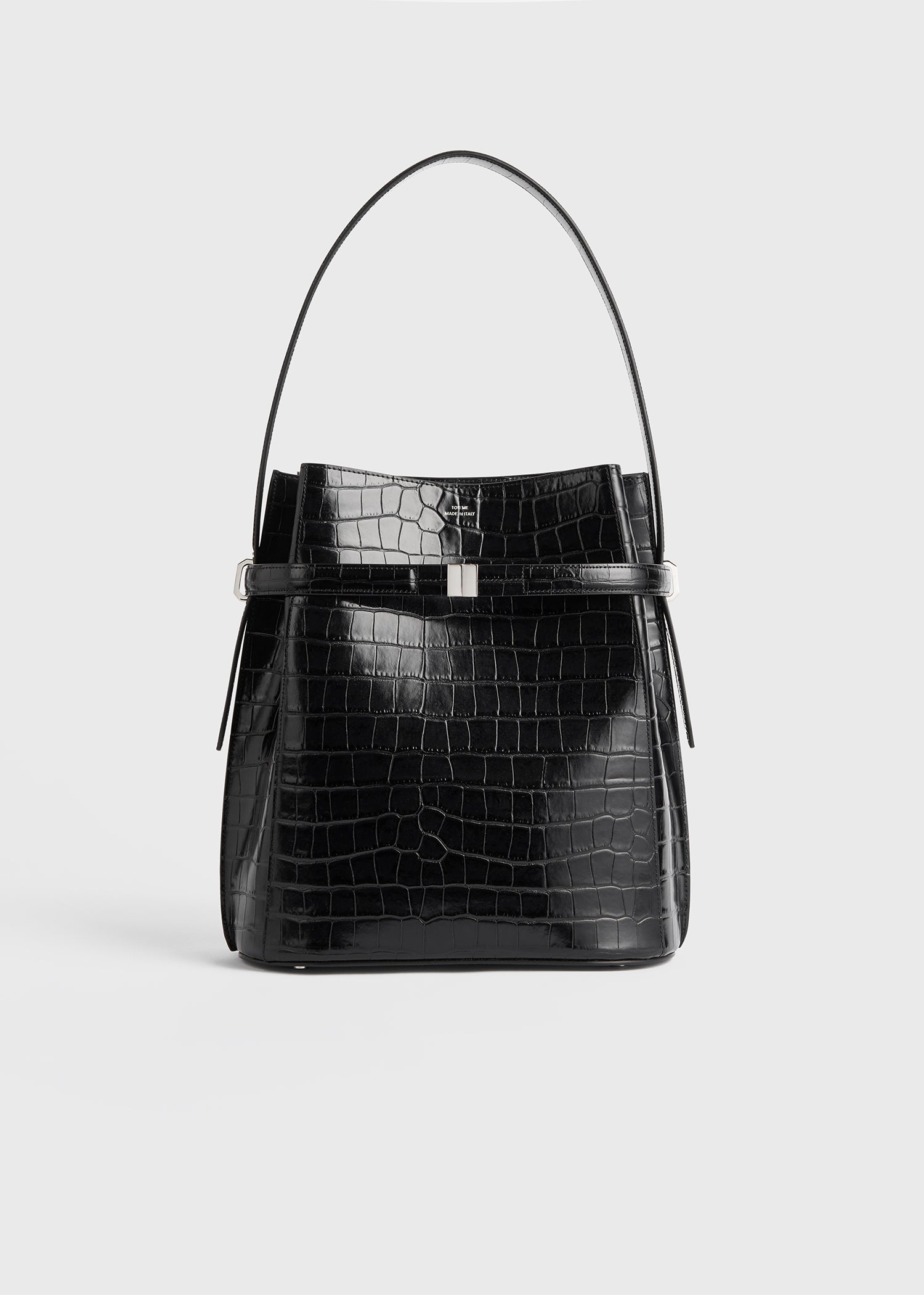 Belted Croco-Embossed Bucket Bag Black - One Size