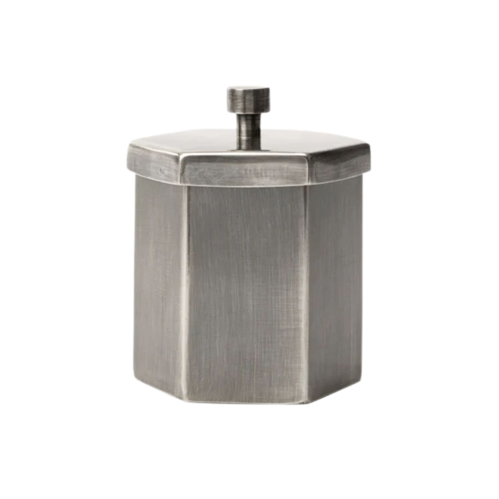 a silver jar with a lid