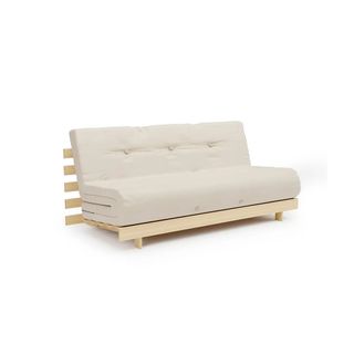 The Dunelm Mito Double Futon with natural wood base and natural upholstery