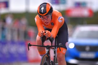 PLOUAY FRANCE AUGUST 24 Arrival Anna Van Der Breggen of Netherlands during the 26th UEC Road European Championships 2020 Womens Elite Individual Time Trial a 256km race from Plouay to Plouay ITT UECcycling EuroRoad20 on August 24 2020 in Plouay France Photo by Luc ClaessenGetty Images