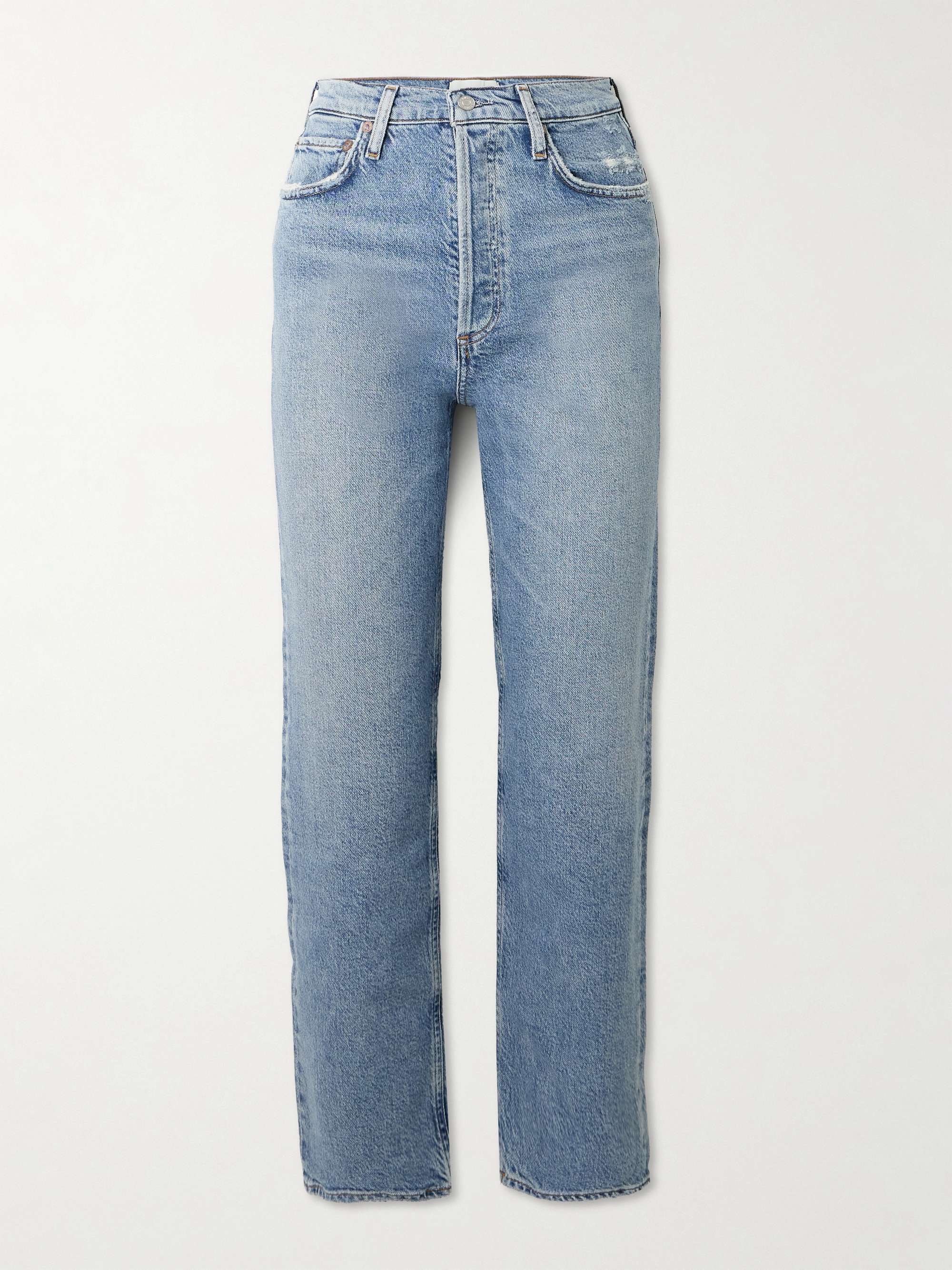 '90s Pinch Waist Cropped Distressed High-Rise Straight-Leg Jeans
