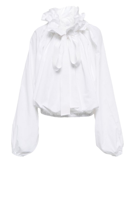 Patou, Ruffled Tie-Neck Cotton Blouse