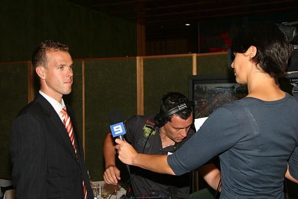 Steve Wooldridge is interviewed by Channel Nine's Stephanie Brantz