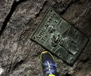 An Appalachian Trail marker from Michael Wardian's 50-day run of the entire trail.