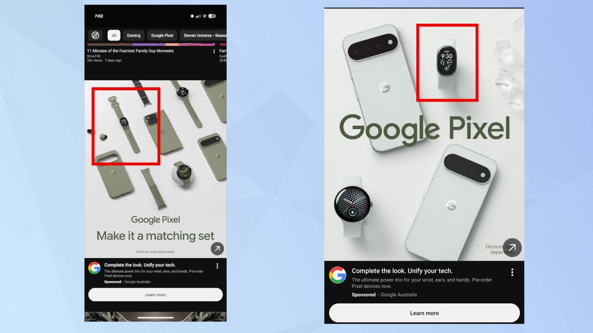Google adverts showing a potential unannounced Fitbit device