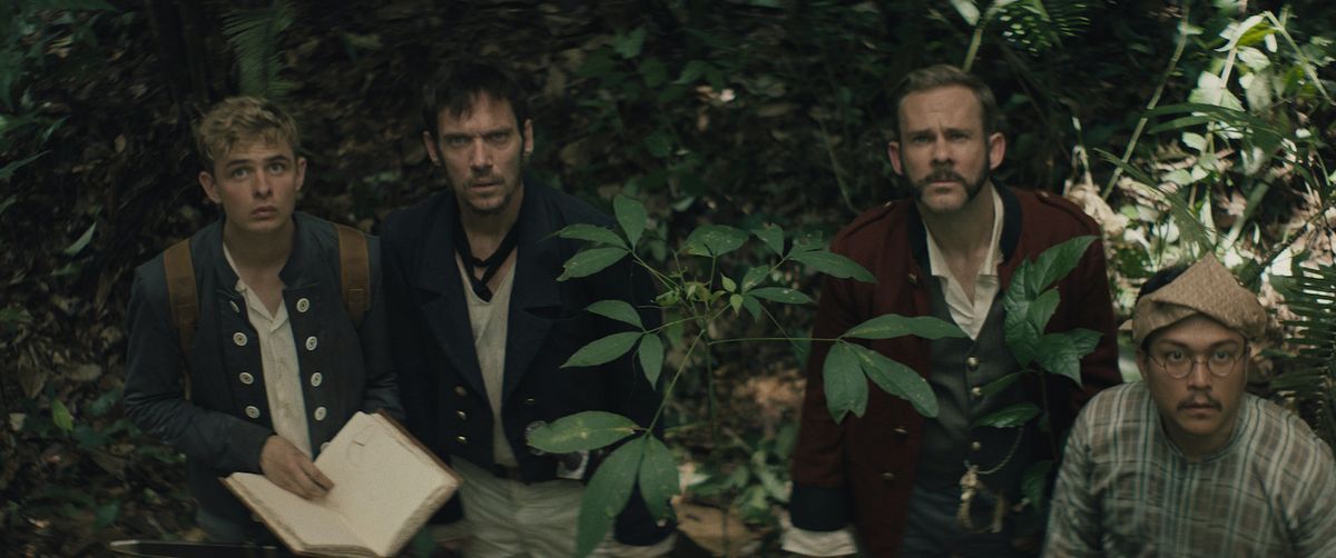 James Brooke (Jonathan Rhys Meyers), Arthur Crookshank (Dominic Monaghan), Brooke&#039;s nephew Charley (Otto Farant) and Brooke&#039;s valet Subu (Shaheizy Sam) explore the flora and fauna of 1800s Borneo in &#039;Edge of the World&#039;.