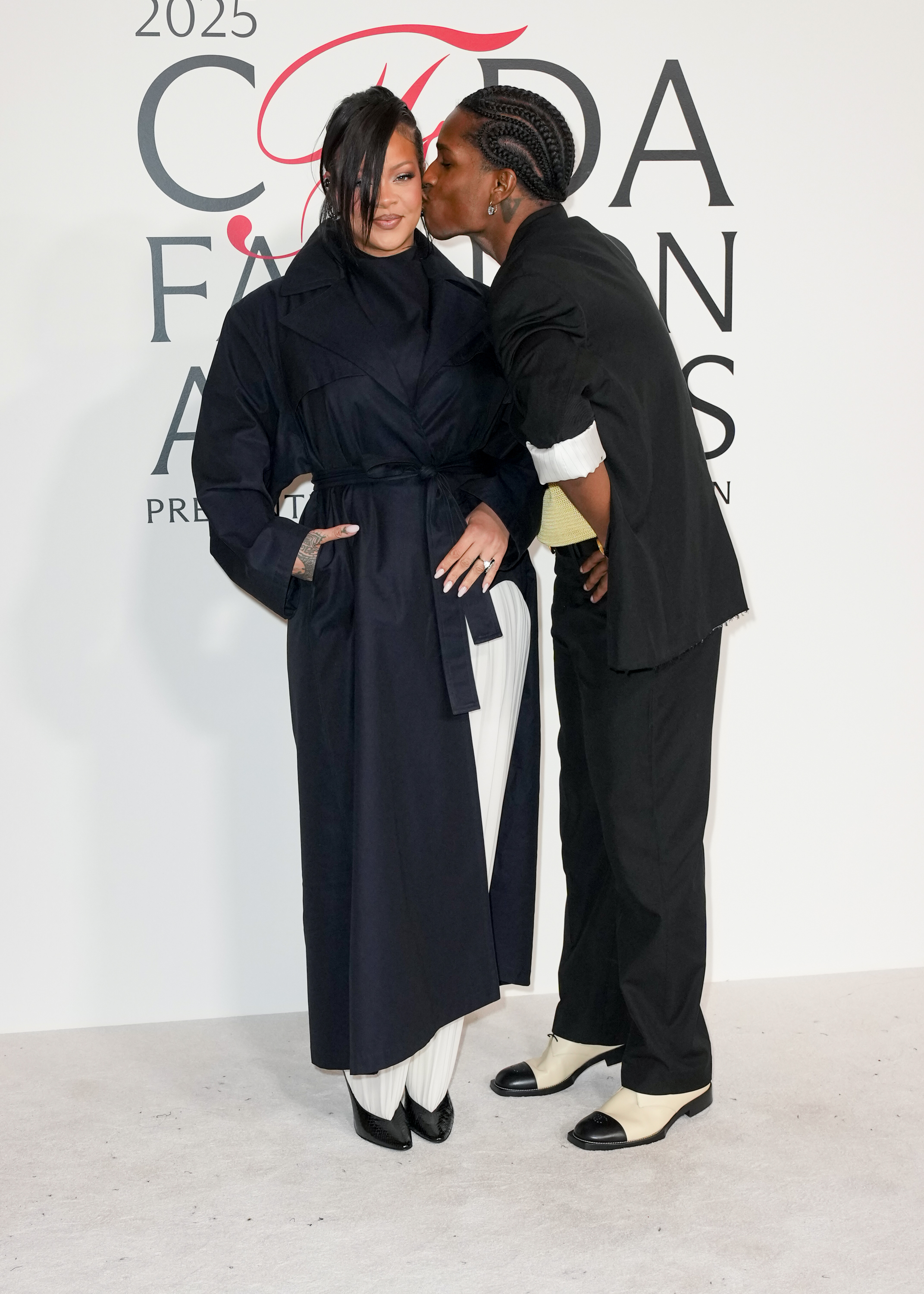 Rihanna and A$AP Rocky at the 2025 CFDA Fashion Awards held at The American Museum of Natural History