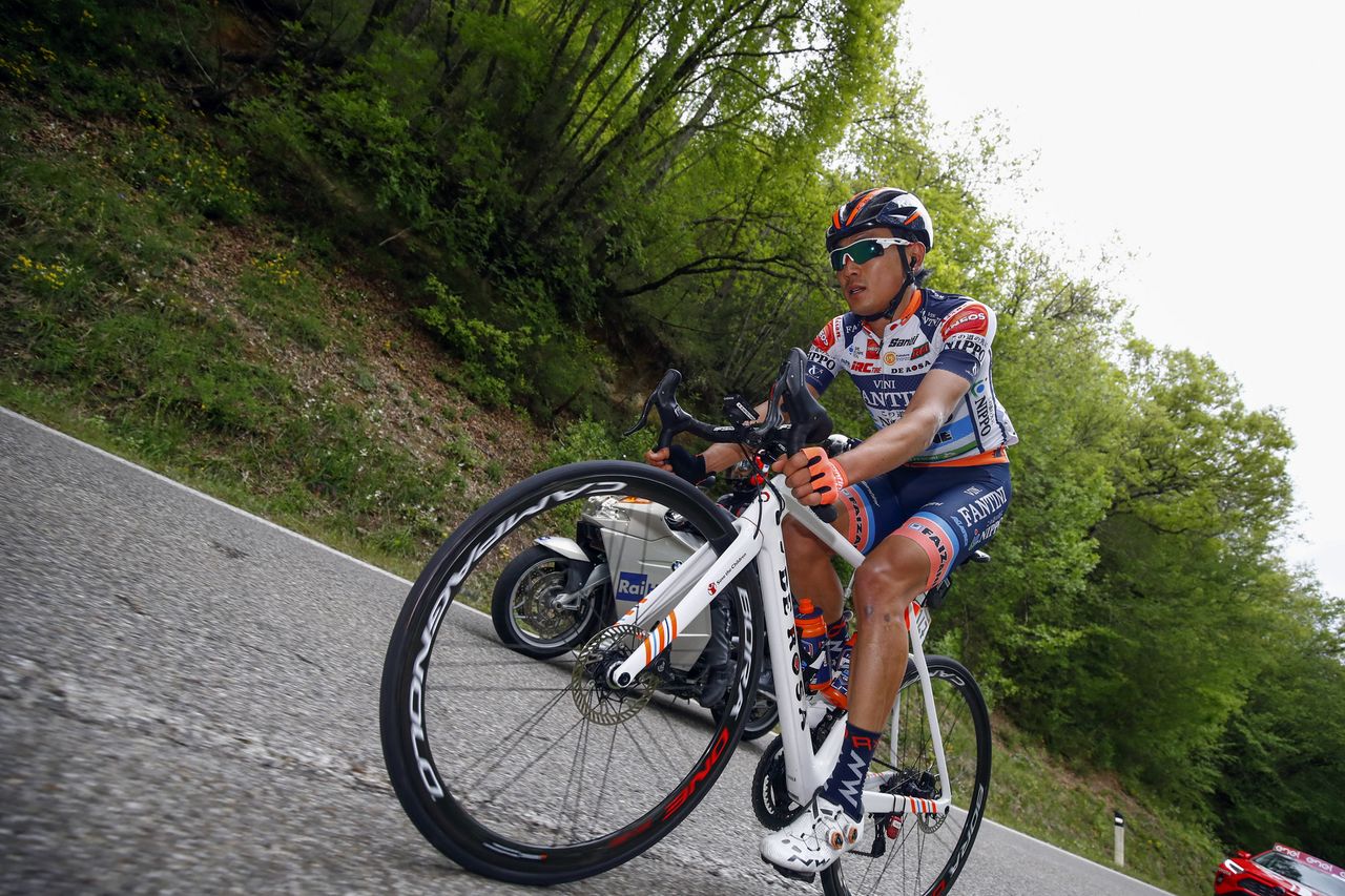 Lone breakaway rider Hatsuyama was caught with 70km to race
