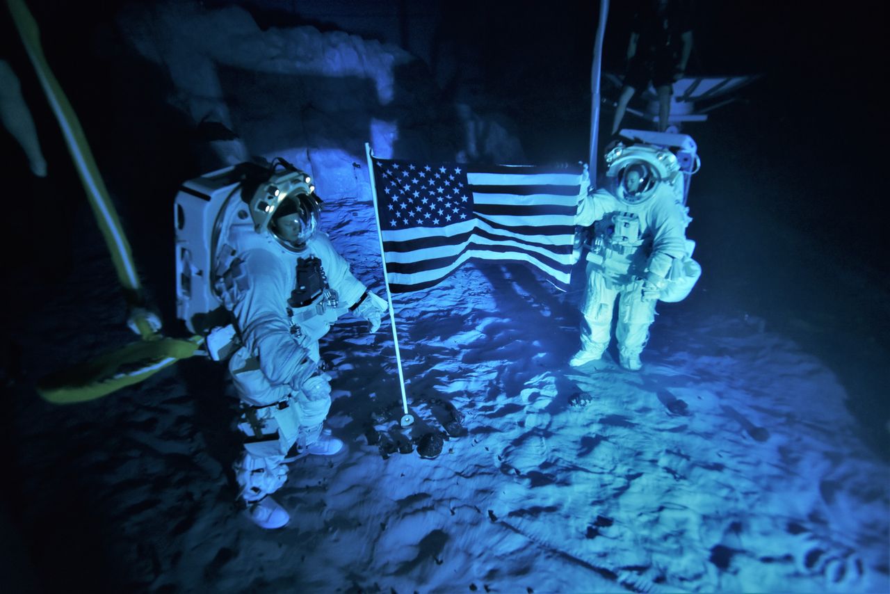 Experiments are ongoing to transform part of the Neutral Buoyancy Laboratory, a pool facility used by NASA for International Space Station spacewalks, into a practice zone for moonwalks. The underwater work is early-stage, but is working with prototypes of spacesuits and hardware, along with sand and landscape features like elevation.