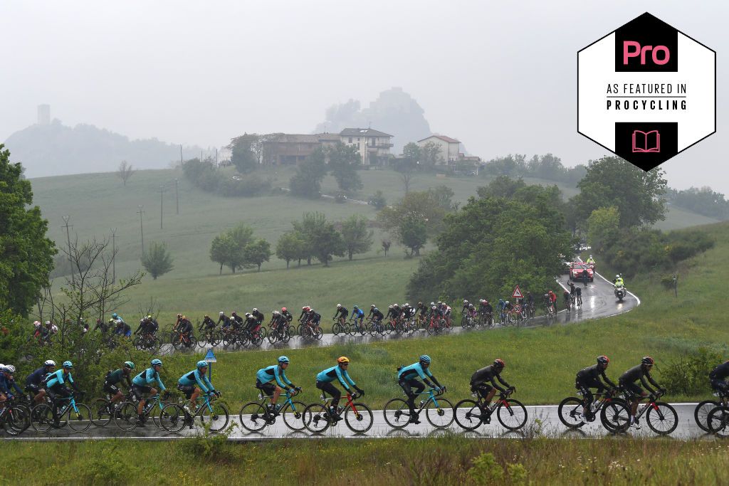 SESTOLA, ITALY - MAY 11: Aleksander Vlasov of Russia, Luis Leon Sanchez Gil of Spain, Gorka Izagirre Insausti of Spain and Team Astana â€“ Premier Tech &amp; The Peloton passing through La Stella (705m) during the 104th Giro d&#039;Italia 2021, Stage 4 a 187km stage from Piacenza to Sestola 1020m / Rain / Landscape / @girodiitalia / #Giro / #UCIworldtour / on May 11, 2021 in Sestola, Italy. (Photo by Tim de Waele/Getty Images)