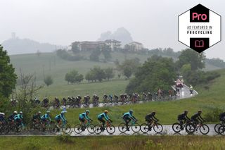 SESTOLA, ITALY - MAY 11: Aleksander Vlasov of Russia, Luis Leon Sanchez Gil of Spain, Gorka Izagirre Insausti of Spain and Team Astana â€“ Premier Tech & The Peloton passing through La Stella (705m) during the 104th Giro d'Italia 2021, Stage 4 a 187km stage from Piacenza to Sestola 1020m / Rain / Landscape / @girodiitalia / #Giro / #UCIworldtour / on May 11, 2021 in Sestola, Italy. (Photo by Tim de Waele/Getty Images)