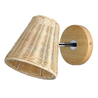 Schindora Rattan Wall Light,hand -Woven Rattan Bamboo Lampshade With Wood Lamp Base Wall Sconce for Bedroom,living Room,balcony,passageway(bulb Is Not Included)