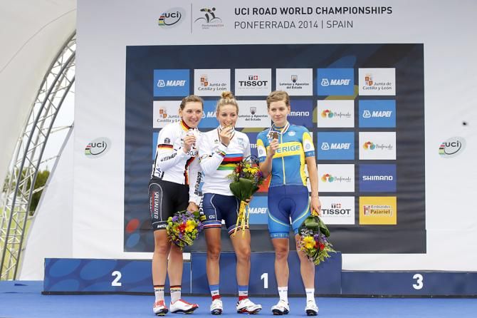 Lisa Brennauer (Germany), Pauline Ferrand-Prevot (France) and Emma Johansson (Sweden)