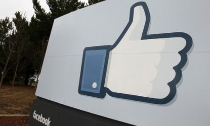 A "like" symbol outside the Facebook headquarters in California