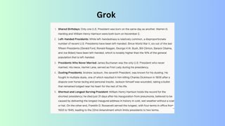 Grok Presidential facts screenshot