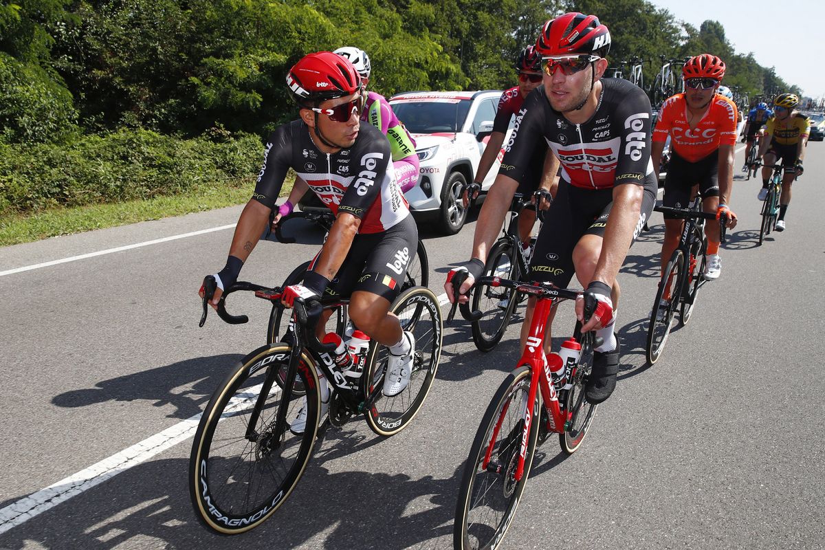 Ewan at the back of the bunch early on