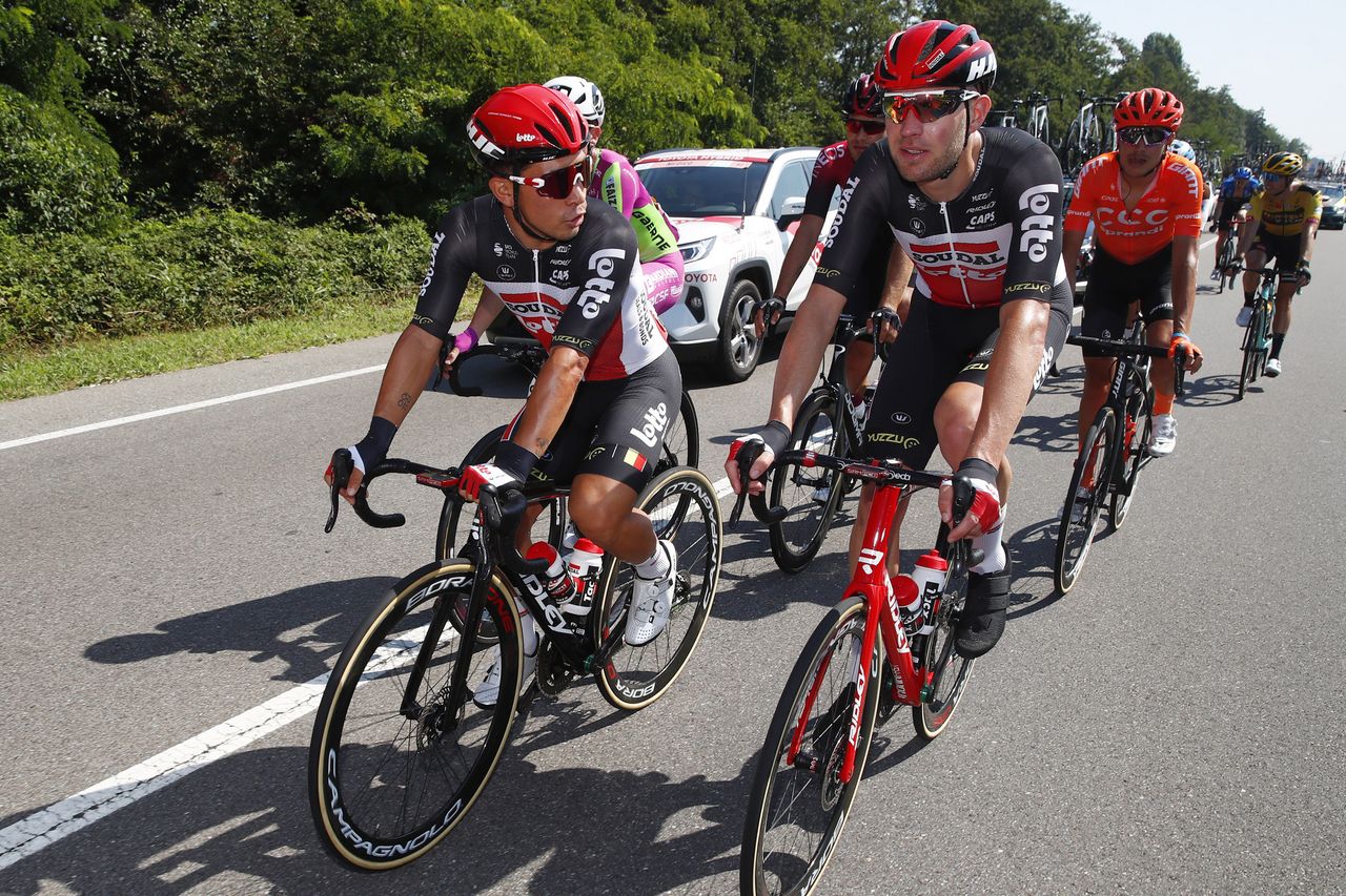 Ewan at the back of the bunch early on