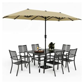 MF Studio Set of 8 Outdoor Dining Set with 13 ft Double-Sided Umbrella