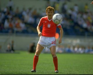 Zbigniew Boniek in action for Poland against England at the 1986 World Cup.