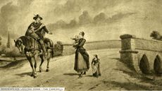 Artist's rendition of William Shakespeare leaving his family to go to London